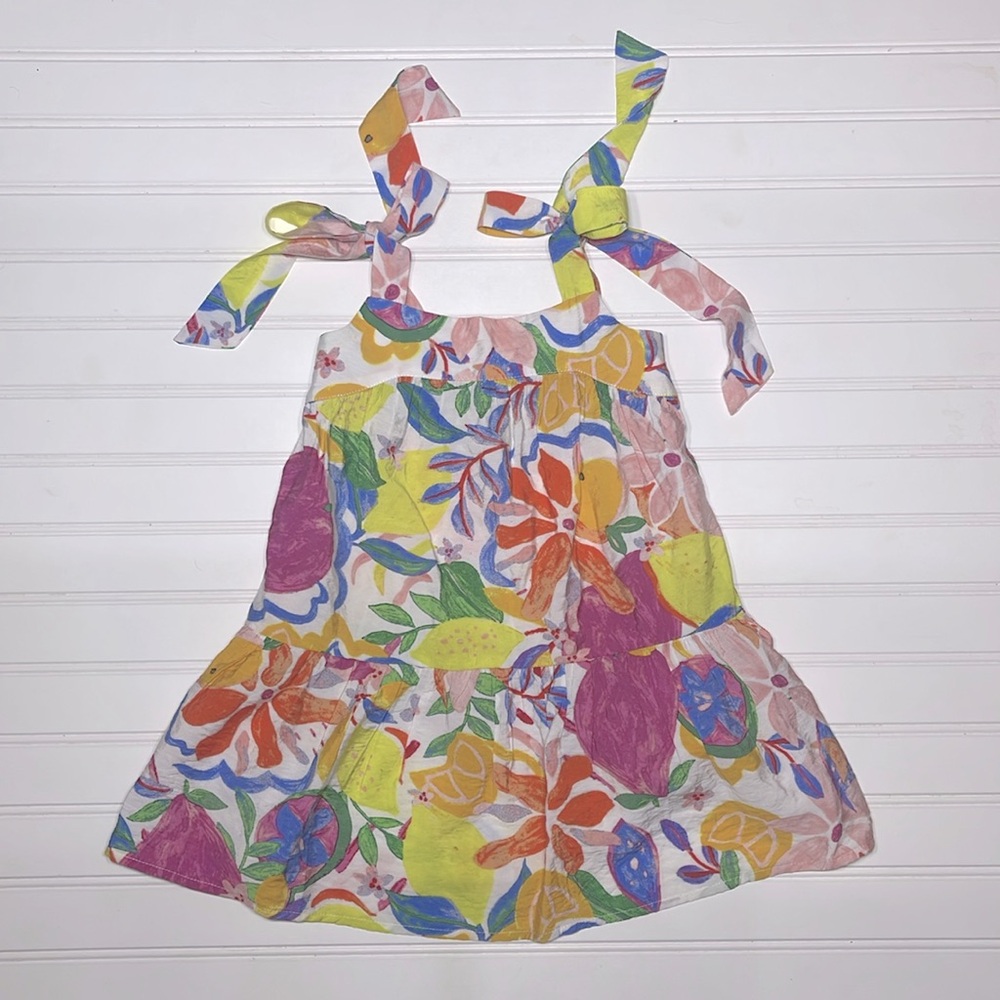 ODDI EUC Multicolor Floral Print Drop Waist Tie Strap Dress w/ Pockets